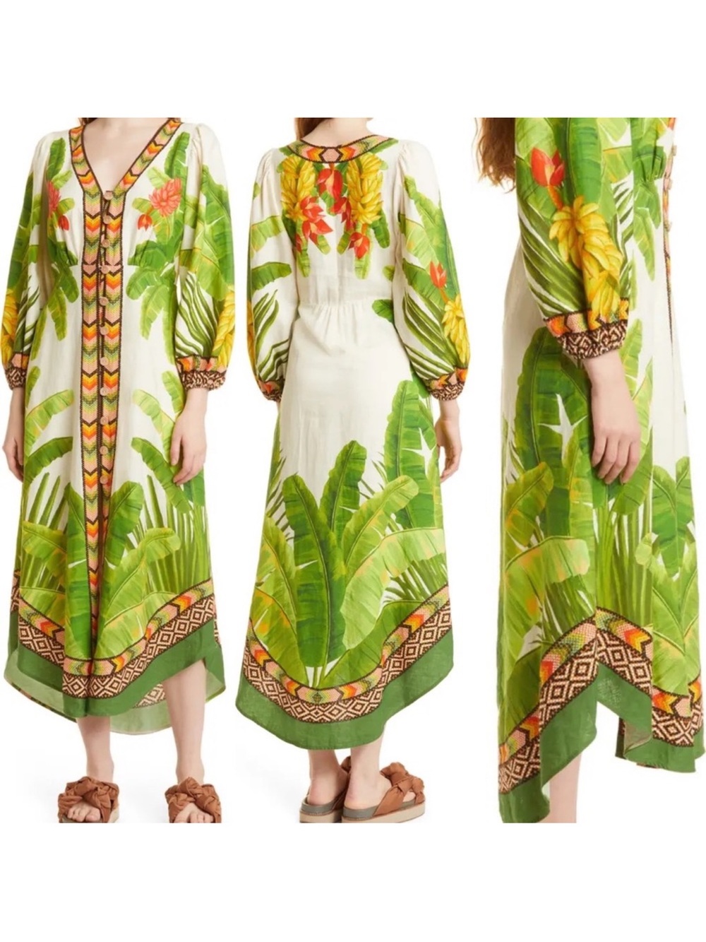 NWT Farm Rio Fresh Forest Midi Dress S Small Tropical Boho Beach - Picture 4 of 11
